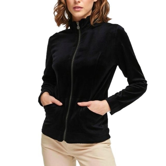 𝅺Juicy Couture Track Jacket Black Velvet Velour Zip Up Y2K Vintage size Medium - Picture 1 of 14